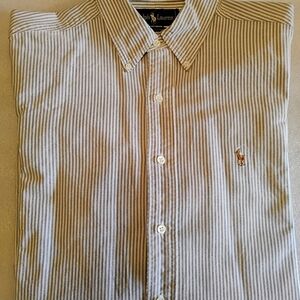 Ralph Lauren Gray and White Striped Long Sleeve Men's Cotton Shirt 16 1/2*33